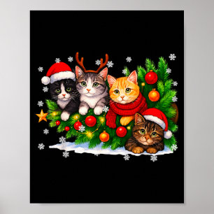 Funny Cute Cat Crew Santa Hat Christmas Xmas Women Poster
