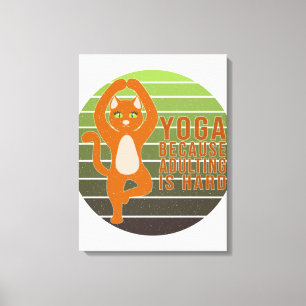 Funny cute cat doing yoga. funny yoga design canvas print