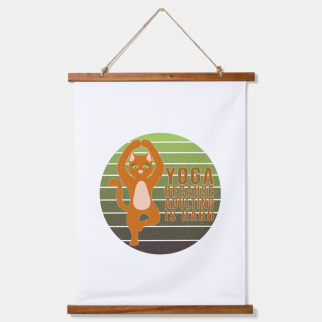 Funny cute cat doing yoga. funny yoga design  hanging tapestry (Front)