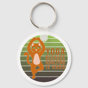 Funny cute cat doing yoga. funny yoga design key ring