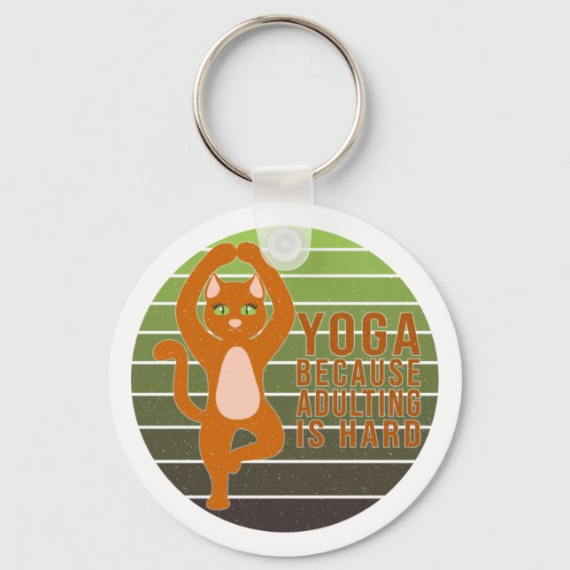 Funny cute cat doing yoga. funny yoga design key ring (Front)