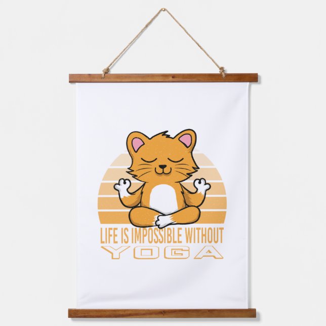 Funny cute cat doing yoga. funny yoga quotes hanging tapestry (Front)