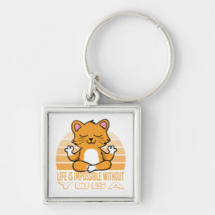 Funny cute cat doing yoga. funny yoga quotes key ring