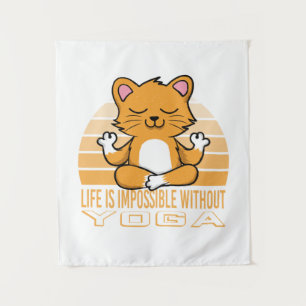 Funny cute cat doing yoga. funny yoga quotes tapestry