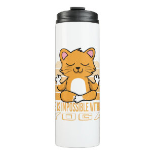 Funny cute cat doing yoga. funny yoga quotes thermal tumbler