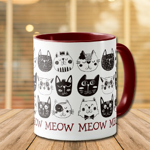 Funny Cute Cat Faces Pattern Mug