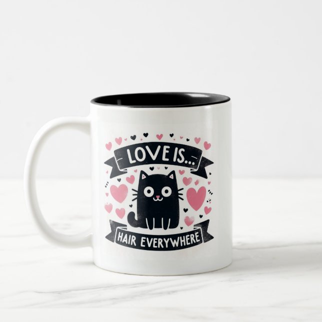 Funny Cute Cat hair everywhere love Two-Tone Coffee Mug (Left)