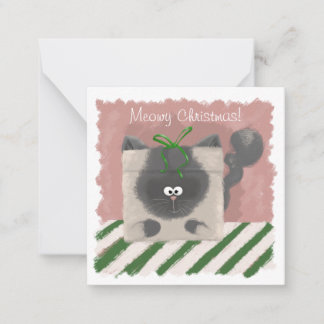 Funny, cute cat, hand-painted Christmas card