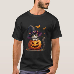 Funny Cute Cat in Pumpkin Halloween Witch Cats Lov T-Shirt