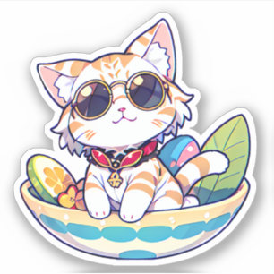 Funny cute cat in sunglasses with happy emotion