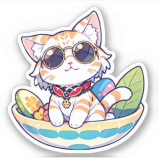 Funny cute cat in sunglasses with happy emotion