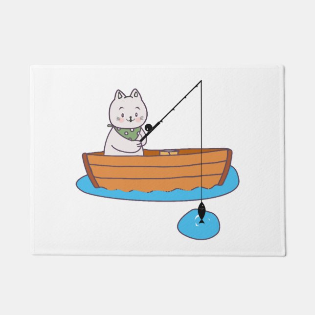 Funny Cute Cat Kitten With Fishing Rod Doormat (Front)