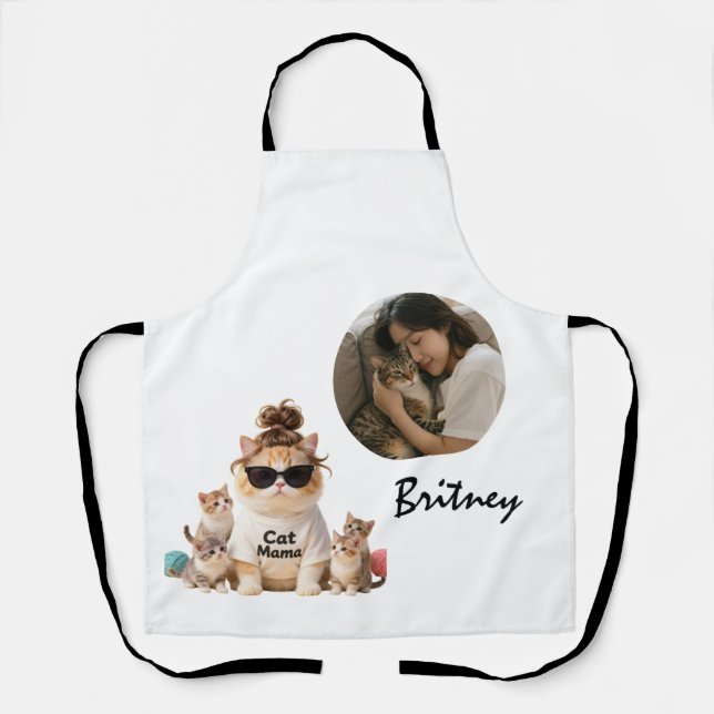 Funny Cute Cat Mama Kittens Photo Apron (Front)
