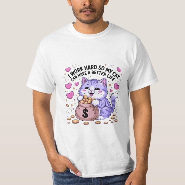 😺 Funny Cute Cat Money Bag T-Shirt 💰 | Cat Lover (Front)