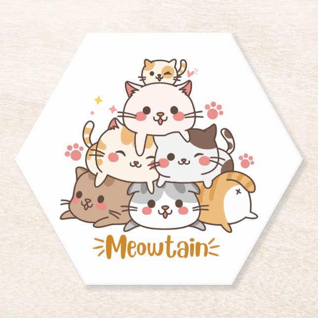 Funny Cute Cat Mountain Meowtain Paper Coaster (Front)
