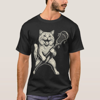 Funny Cute Cat Playing Lacrosse Vintage  T-Shirt