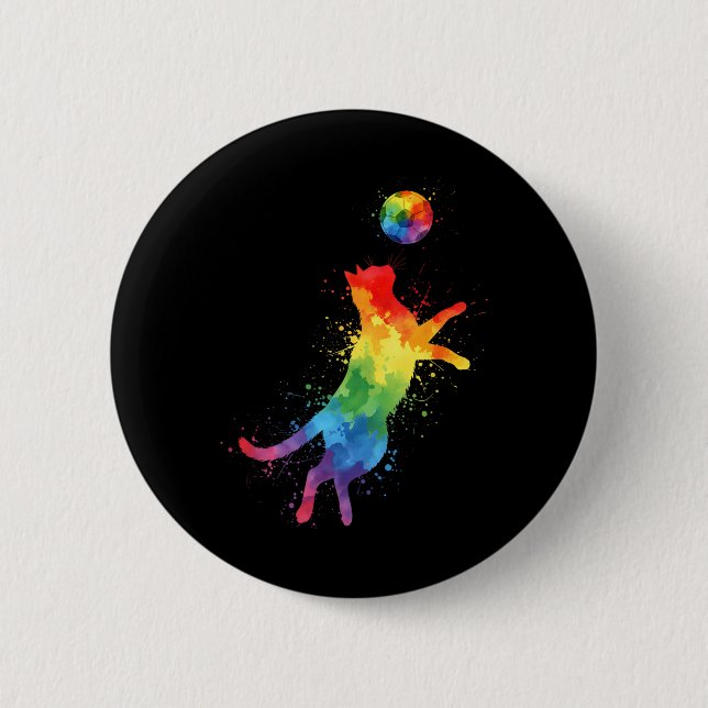Funny Cute Cat Playing Soccer  6 Cm Round Badge (Front)