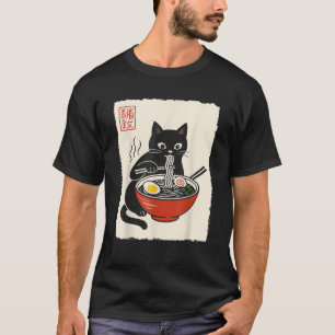 Funny Cute Cat Ramen Sumi e Kawaii Ink Painting Ja T-Shirt
