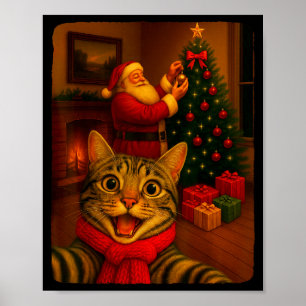 Funny Cute Cat Selfie With Santa Christmas Xmas Wo Poster