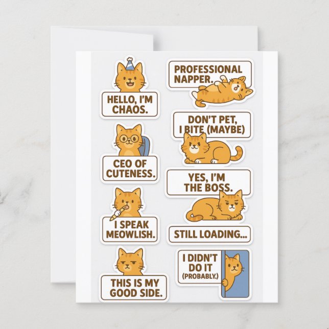 "Funny & Cute Cat Stickers – Scrapbook & Craft Use (Front)