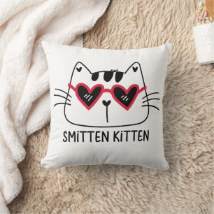 Funny cute cat Valentine red heart sunglasses cute Cushion
