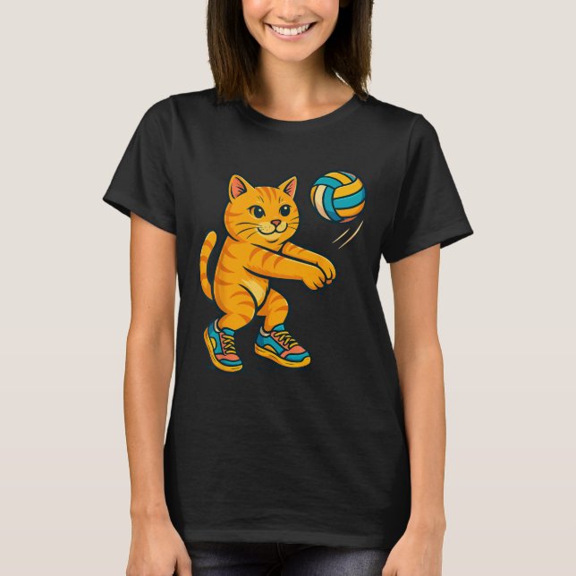 Funny Cute Cat Volleyball Player Fan Tee Trainer T (Front)