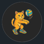 Funny Cute Cat Volleyball Player Fan Tee Trainer T Classic Round Sticker<br><div class="desc">Funny Cute Cat Volleyball Player Fan Tee Trainer Team</div>