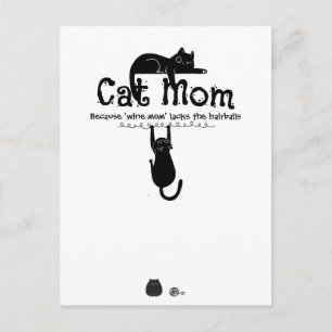 Funny Cute Cat Wine Mum Quote Typography Gift Postcard