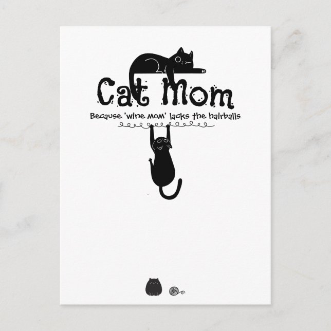 Funny Cute Cat Wine Mum Quote Typography Gift Postcard (Front)