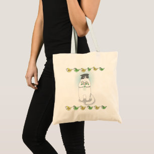 Funny Cute Cat with Little Birds Cat Lover Gift Tote Bag