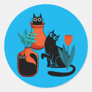 Funny cute cats cartoon illustration,cute cat art  classic round sticker