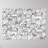 Funny Cute Cats Doodle Relaxing Party Colouring Ar
