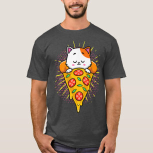 Funny Cute Cats Eats Pizza Kawaii Anime Japanese 6 T-Shirt