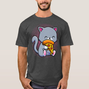 Funny Cute Cats eats pizza Kawaii Anime Japanese T-Shirt