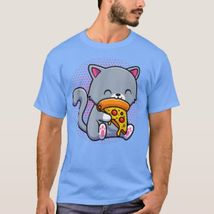 Funny Cute Cats eats pizza Kawaii Anime Japanese T T-Shirt