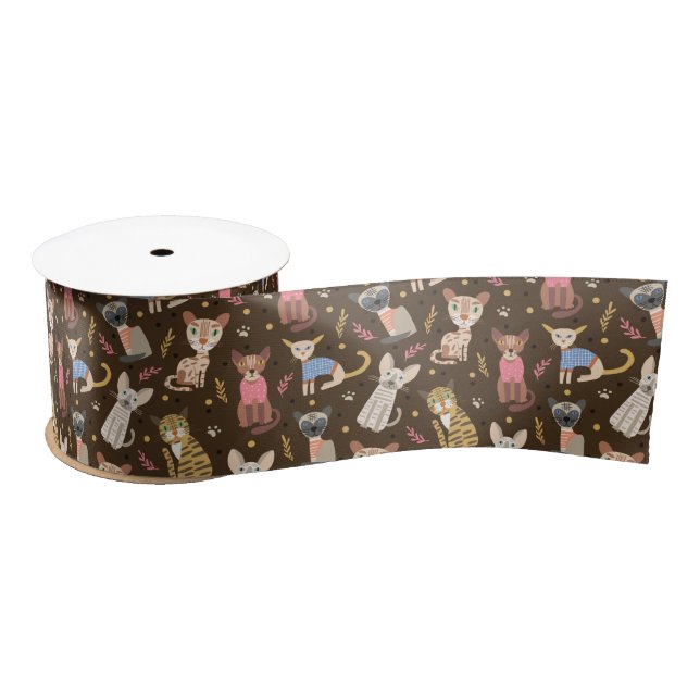 Funny Cute Cats Ribbon Satin Ribbon (Spool)