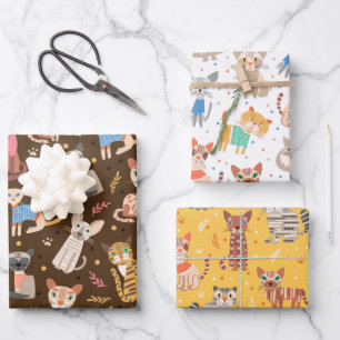 Funny Cute Cats Wrapping Paper Set of 3