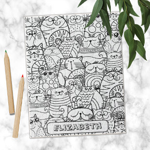 Funny Cute Cats Zen Doodle Coloring Custom Name Ji Jigsaw Puzzle