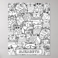 Funny Cute Cats Zen Doodle Colouring Custom Name