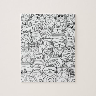 Funny Cute Cats Zen Doodle Relaxing Adult Colourin Jigsaw Puzzle