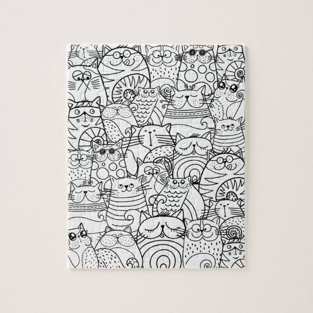 Funny Cute Cats Zen Doodle Relaxing Adult Colourin Jigsaw Puzzle (Vertical)