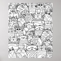 Funny Cute Cats Zen Doodle Relaxing Adult Colourin
