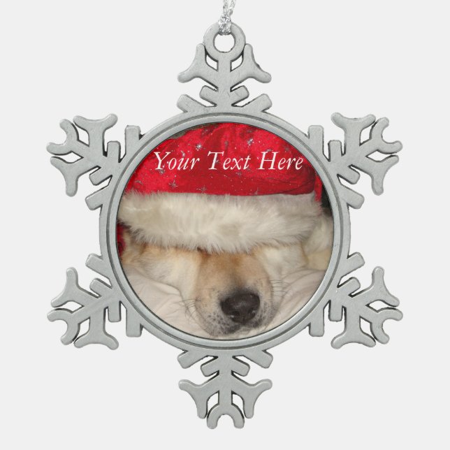 funny cute christmas akita in red santa hat snowflake pewter christmas ornament (Front)