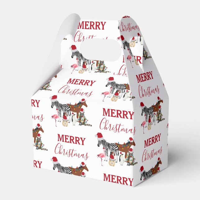 Funny Cute Christmas Animals Santa Hats Lights Favour Box (Front Side)