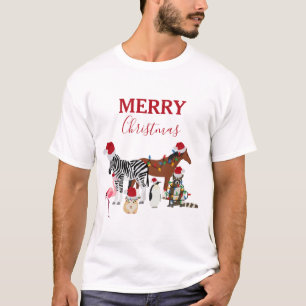 Funny Cute Christmas Animals Santa Hats Lights T-Shirt