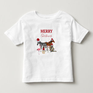 Funny Cute Christmas Animals Santa Hats Lights Toddler T-Shirt