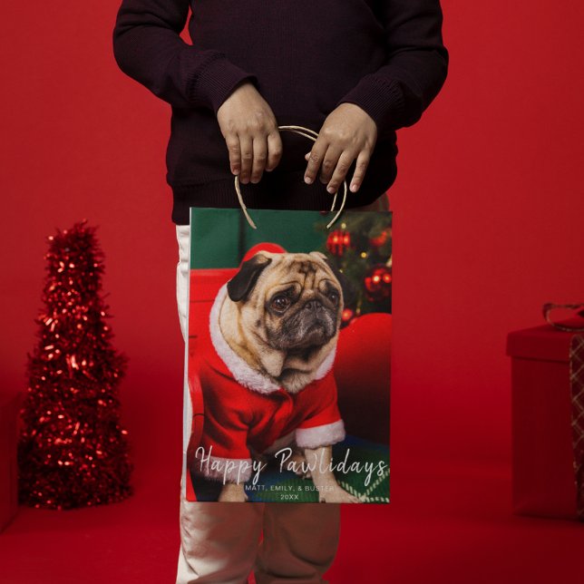 Funny Cute Christmas  Dog Pet Lover Photo Holiday Medium Gift Bag (Creator Uploaded)