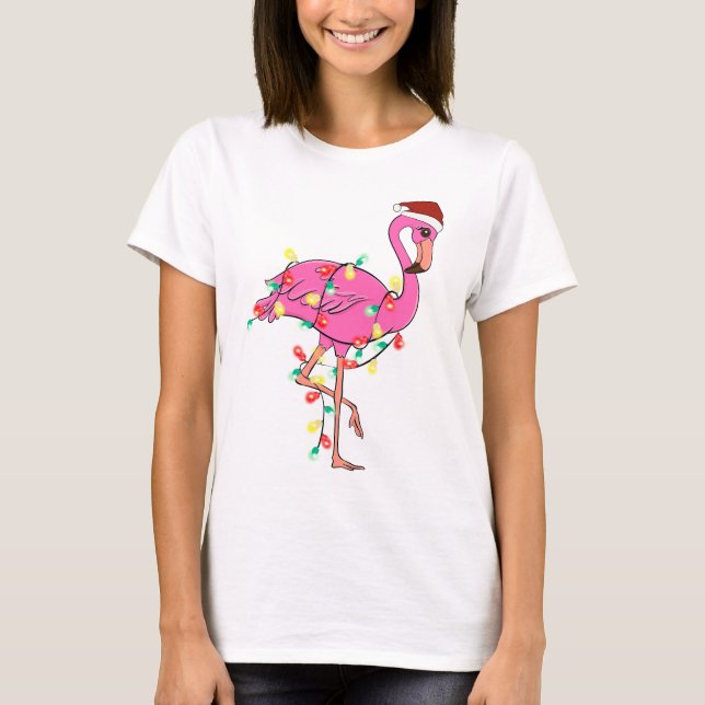 Funny Cute Christmas Flamingo T-Shirt (Front)