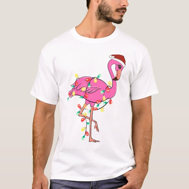 Funny Cute Christmas Flamingo T-Shirt (Front)