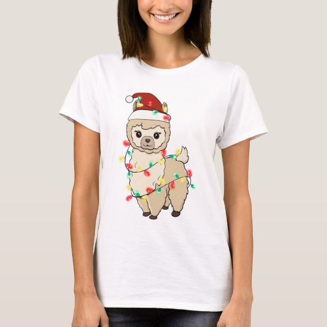 Funny Cute Christmas Llama T-Shirt (Front)